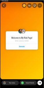 Instagram story with call to donate using dashboard URL